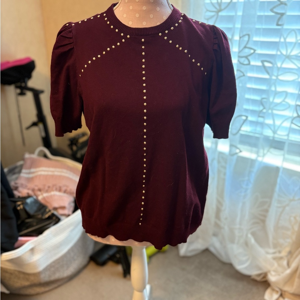 Belldini Burgundy Blouse with Studded Detail